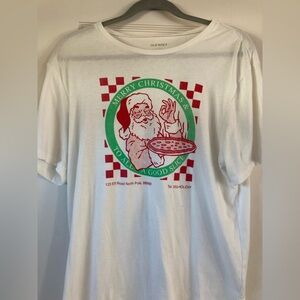 Old Navy Christmas Pizza Santa T-Shirt Size L White Graphic Holiday Funny Tee